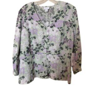 Liz Claiborne Sea Green Floral Blouse - NWT, Size Medium